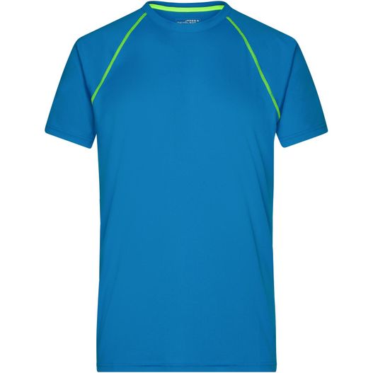 ein blaues t-shirt mit neongrünen details Men's Sports T-Shirt - Funktionsshirt für Fitness und Sport (Bild 1)