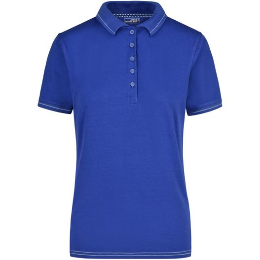 ein frauenblaues poloshirt Ladies' Elastic Polo - Hochwertiges Poloshirt mit Kontraststreifen (Bild 1)