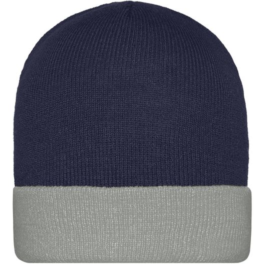 blauer und grauer hut mit weißem streifen Knitted Cap - Klassische Strickmütze mit Umschlag (Bild 1)