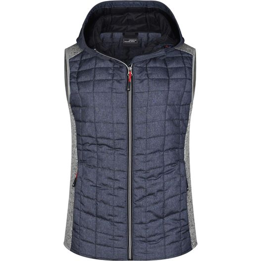 eine frauenweste mit kapuze Ladies' Knitted Hybrid Vest - Weste im stylischen Materialmix (Bild 1)