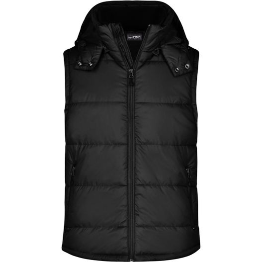eine schwarze weste mit kapuze und reißverschluss Men's Padded Vest - Modische Steppweste mit abnehmbarer Kapuze (Bild 1)