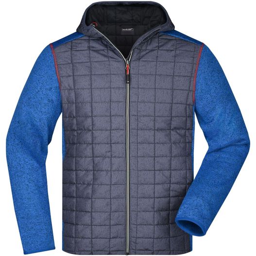 eine blaue und graue jacke mit kapuze Men's Knitted Hybrid Jacket - Strickfleecejacke im stylischen Materialmix (Bild 1)