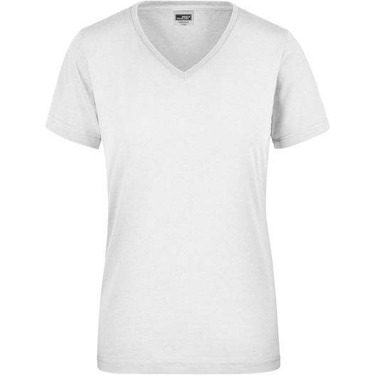 ein weißes t - shirt mit v-hals Ladies' Workwear T-Shirt - Strapazierfähiges und pflegeleichtes T-Shirt (Bild 1)