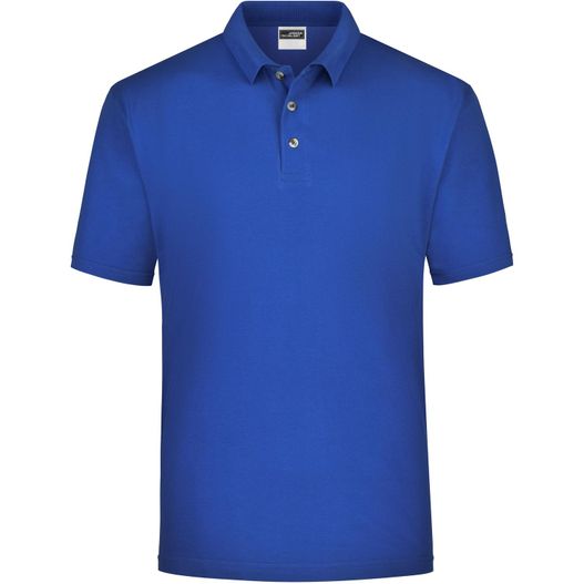 ein blaues poloshirt mit einem weißen logo auf der brust Polo-Piqué Medium - Klassisches Polohemd für Freizeit und Sport (Bild 1)