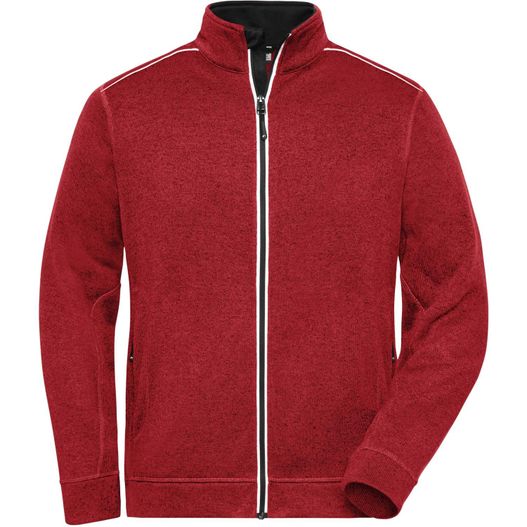eine rote jacke mit einem weißen pip auf der seite Men's Knitted Workwear Fleece Jacket - SOLID - - Pflegeleichte Strickfleece-Jacke (Bild 1)
