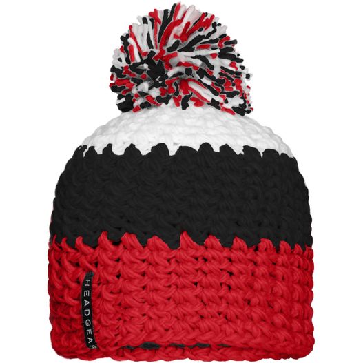 Crocheted Cap with Pompon - Angesagte 3-farbige Häkelmütze mit Pompon (Bild 1)