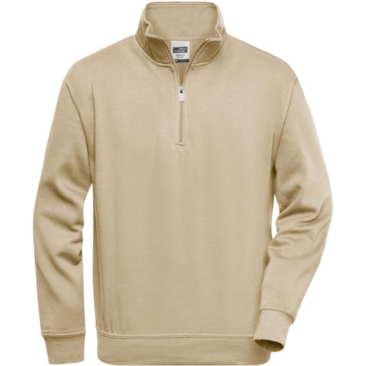 ein beige sweatshirt mit reißverschluss vorne Workwear Half Zip Sweat - Sweatshirt mit Stehkragen und Reißverschluss (Bild 1)