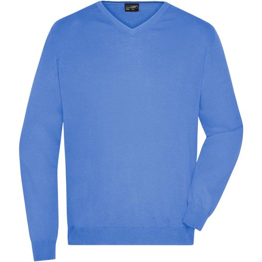 ein blauer pullover mit v-ausschnitt Men's V-Neck Pullover - Klassischer Baumwoll-Pullover (Bild 1)