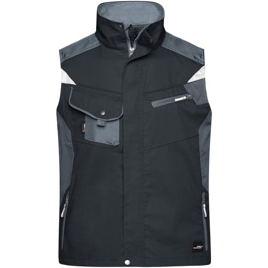 eine schwarze weste mit einem grauen und grauen farbblock Workwear Vest - STRONG - - Professionelle Weste mit hochwertiger Ausstattung (Bild 1)