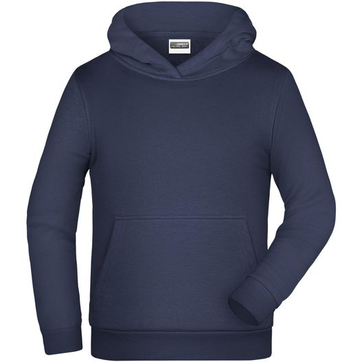 ein navy hoodie mit einem weißen logo auf der vorderseite Children Promo Hoody - Klassisches Kapuzensweat für Kinder (Bild 1)