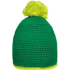 Pompon Hat with Contrast Stripe - Häkelmütze mit Kontrastrand und Pompon