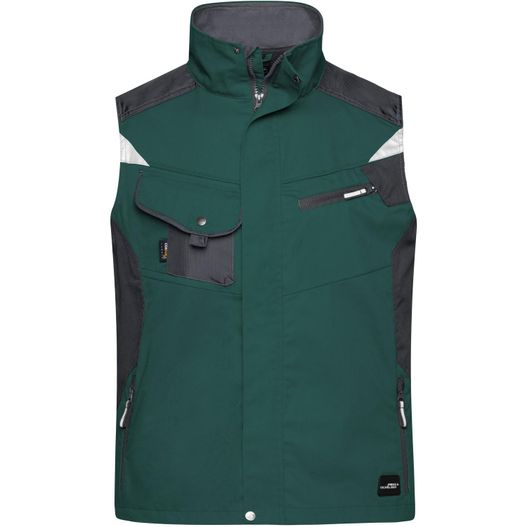 eine grüne weste mit einem schwarzen und weißen streifen Workwear Vest - STRONG - - Professionelle Weste mit hochwertiger Ausstattung (Bild 1)