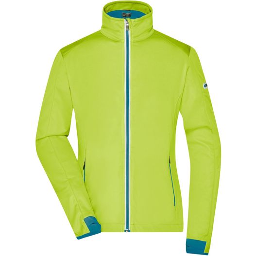 eine gelbe jacke mit blauen trimmen und einem reißverschluss Ladies' Sports Softshell Jacket - Funktionelle Softshelljacke für Sport, Freizeit und Promotion (Bild 1)