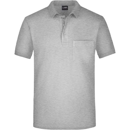 ein graues poloshirt mit einer tasche Men's Polo Pocket - Klassisches Poloshirt mit Brusttasche (Bild 1)