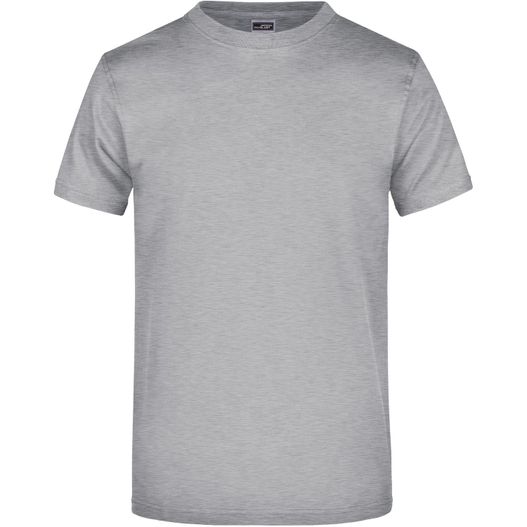 ein graues t-shirt mit einem weißen logo auf der brust Round-T Heavy (180g/m²) - Komfort-T-Shirt aus strapazierfähigem Single Jersey (Bild 1)