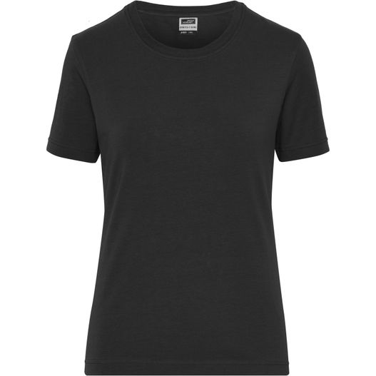 ein schwarzer t - shirt mit rundem hals Ladies' BIO Stretch-T Work - SOLID - - T-Shirt aus weichem Elastic-Single-Jersey (Bild 1)