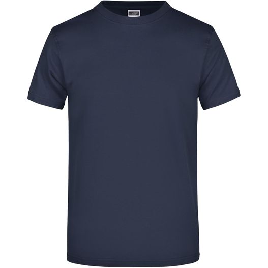 ein navy t shirt mit einem weißen logo auf der brust Round-T Heavy (180g/m²) - Komfort-T-Shirt aus strapazierfähigem Single Jersey (Bild 1)