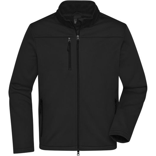 eine schwarze jacke mit einem reißverschlusskragen Men's Softshell Jacket - Klassische Softshelljacke im sportlichen Design aus recyceltem Polyester (Bild 1)