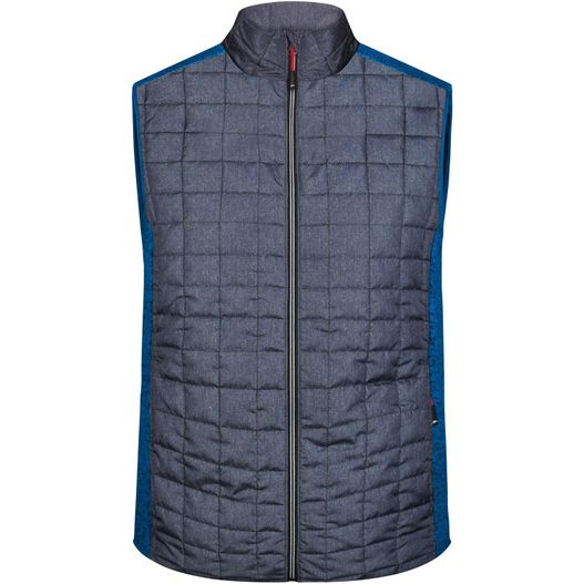 eine blaue weste mit einem reißverschlusskragen Men's Knitted Hybrid Vest - Weste im stylischen Materialmix (Bild 1)
