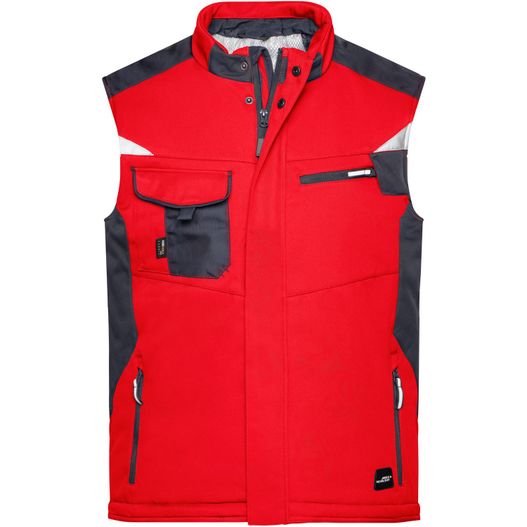 eine rote weste mit einer schwarzen und grauen tasche Craftsmen Softshell Vest - STRONG - - Professionelle Softshellweste mit warmem Innenfutter (Bild 1)