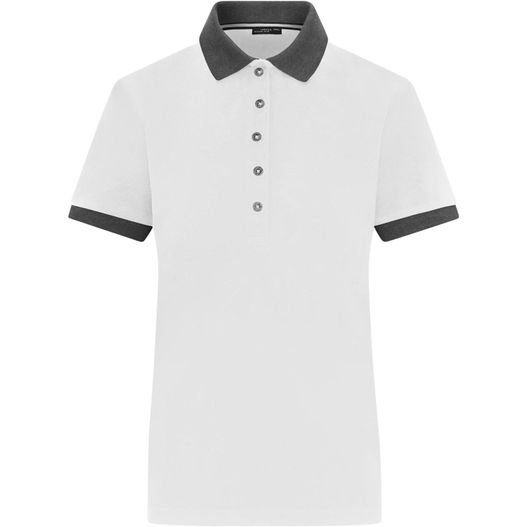 ein weißes poloshirt mit schwarzem kragen Ladies' Polo - Klassisches Polo mit kontrastfarbigem Kragen und Armbündchen in Piqué-Qualität (Bild 1)