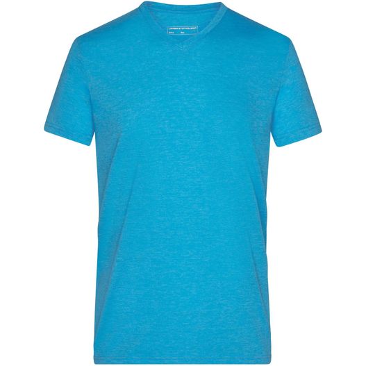 ein blaues t-shirt mit einem weißen logo auf der brust Men's Heather T-Shirt - Modisches T-Shirt mit V-Ausschnitt (Bild 1)