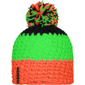 Crocheted Cap with Pompon - Angesagte 3-farbige Häkelmütze mit Pompon