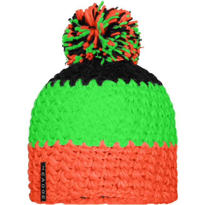 Crocheted Cap with Pompon - Angesagte 3-farbige Häkelmütze mit Pompon