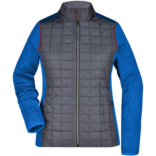 eine damenjacke mit einem blauen und grauen farbblock Ladies' Knitted Hybrid Jacket - Strickfleecejacke im stylischen Materialmix (Bild 1)