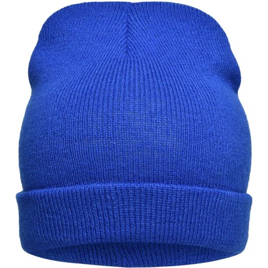 ein blauer mütze auf weißem hintergrund Knitted Promotion Beanie - Sehr leichte Promotion Strickmütze mit Umschlag (Bild 1)