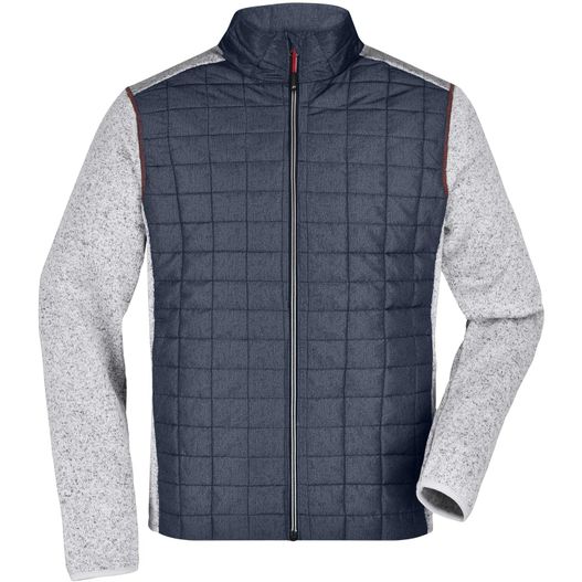 eine herrenjacke mit einem grauen und grauen farbblockmuster Men's Knitted Hybrid Jacket - Strickfleecejacke im stylischen Materialmix (Bild 1)