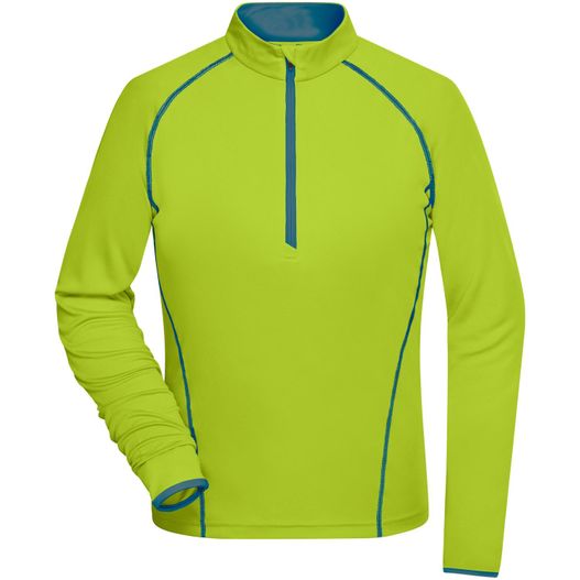 ein limettenhemd mit blauem trimm Ladies' Sports Shirt Longsleeve - Langarm Funktionsshirt für Fitness und Sport (Bild 1)