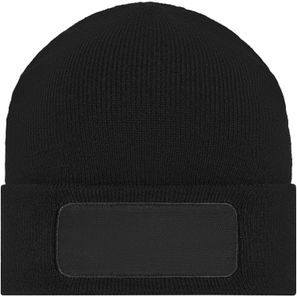 Knitted Beanie with Patch (10cm x 5cm) - Klassische Strickmütze mit Baumwoll-Patch