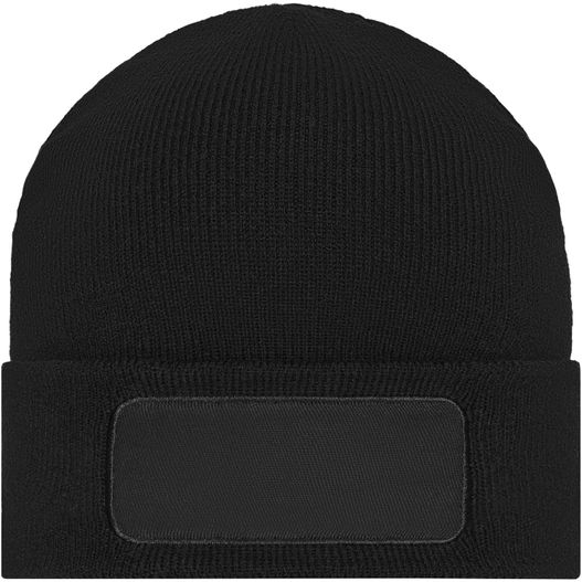 Knitted Beanie with Patch (10cm x 5cm) - Klassische Strickmütze mit Baumwoll-Patch (Bild 1)