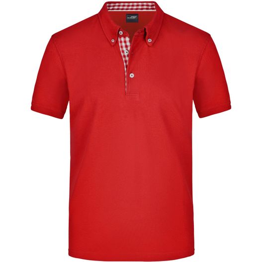 ein rotes poloshirt mit einem karierten kragen Men's Plain Polo - Polo mit Button-Down Kragen (Bild 1)