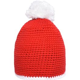 Pompon Hat with Contrast Stripe - Häkelmütze mit Kontrastrand und Pompon