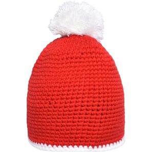 Pompon Hat with Contrast Stripe - Häkelmütze mit Kontrastrand und Pompon