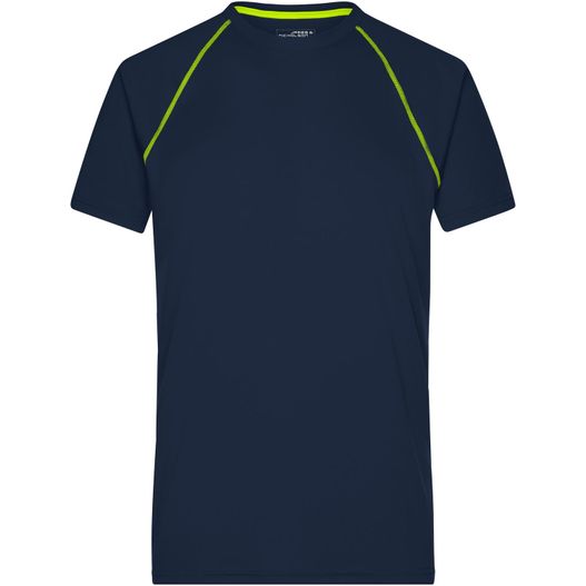 ein navy t - shirt mit neongrün trimming Men's Sports T-Shirt - Funktionsshirt für Fitness und Sport (Bild 1)