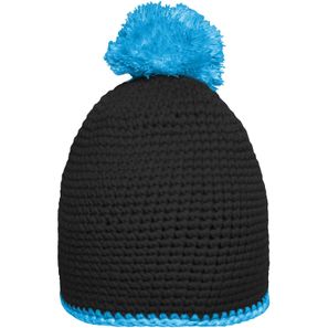 Pompon Hat with Contrast Stripe - Häkelmütze mit Kontrastrand und Pompon