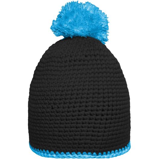 Pompon Hat with Contrast Stripe - Häkelmütze mit Kontrastrand und Pompon (Bild 1)