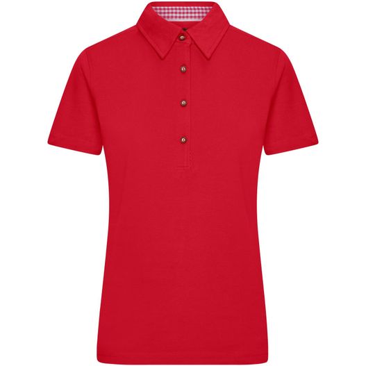 ein rotes poloshirt mit einem karierten kragen Ladies' Traditional Polo - Klassisches Polo im Trachtenlook (Bild 1)