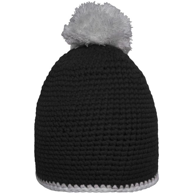 Pompon Hat with Contrast Stripe - Häkelmütze mit Kontrastrand und Pompon