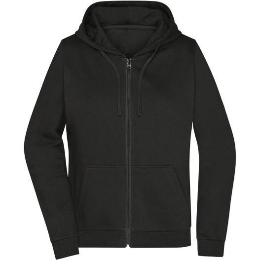 ein schwarzer kapuze mit reißverschluss vorne Ladies' Promo Zip Hoody - Klassische Sweatjacke mit Kapuze (Bild 1)