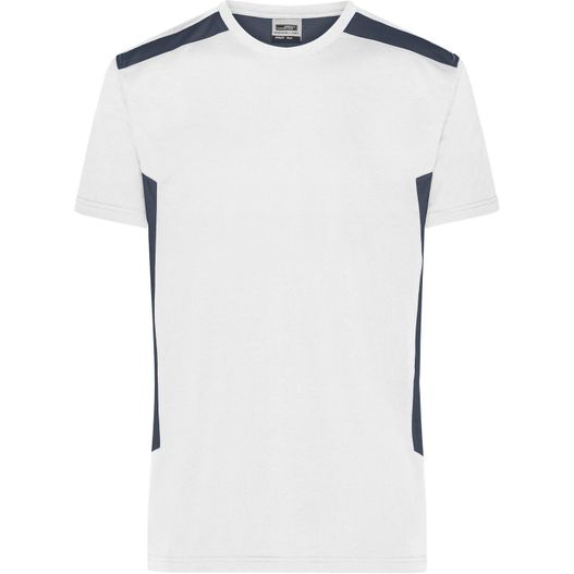 ein weißer t - shirt mit navy trimming Men's Workwear T-Shirt - STRONG - - Strapazierfähiges und pflegeleichtes T-Shirt mit Kontrasteinsätzen (Bild 1)