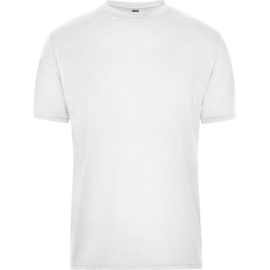 ein weißes t-shirt mit schwarzem logo auf der brust Men's BIO Workwear T-Shirt - Strapazierfähiges und pflegeleichtes T-Shirt (Bild 1)