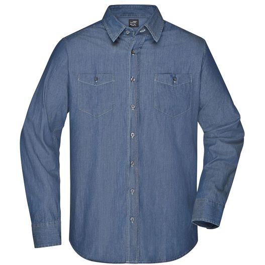 ein blaues denim-shirt mit knopfunterkragen Men's Denim Shirt - Trendiges Jeanshemd (Bild 1)