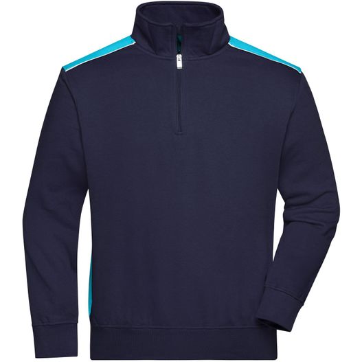 ein navy sweatshirt mit einem blauen streifen auf der seite Workwear Half-Zip Sweat - COLOR - - Sweatshirt mit Stehkragen, Reißverschluss und Kontrasteinsätzen (Bild 1)