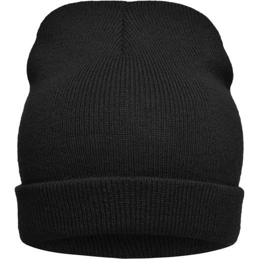eine schwarze mütze auf weißem hintergrund Knitted Promotion Beanie - Sehr leichte Promotion Strickmütze mit Umschlag (Bild 1)