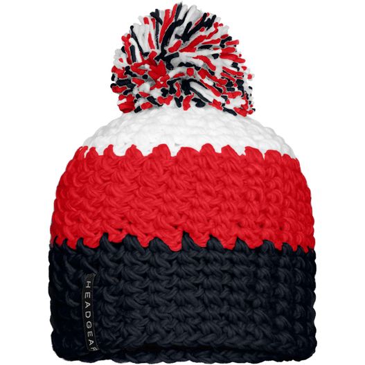 Crocheted Cap with Pompon - Angesagte 3-farbige Häkelmütze mit Pompon (Bild 1)