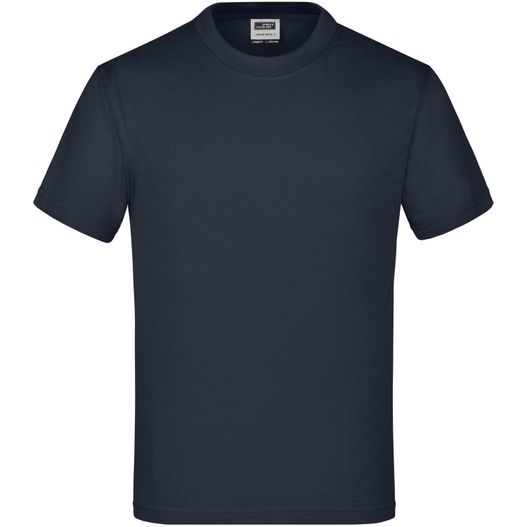ein navy t - shirt mit einem weißen logo auf der brust Junior Basic-T - Kinder Komfort-T-Shirt aus hochwertigem Single Jersey (Bild 1)